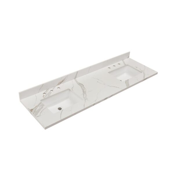 Altair 69073-CTP-CW Eivissa 73 Inch Stone effects Vanity Top in Calacatta White with White Sink