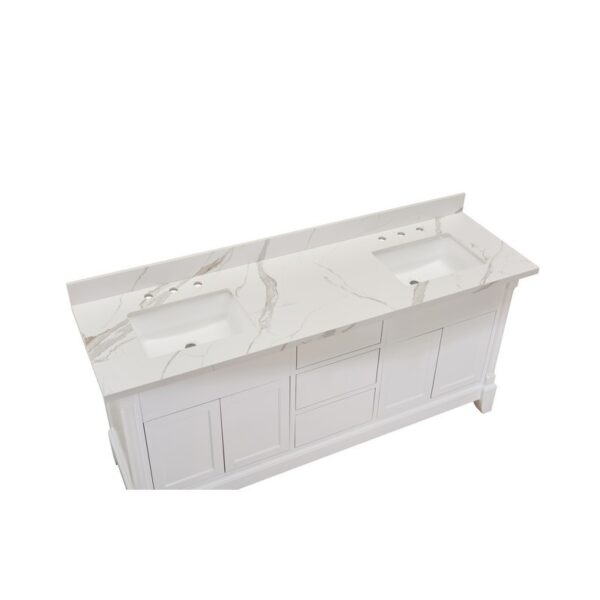 Altair 69073-CTP-CW Eivissa 73 Inch Stone effects Vanity Top in Calacatta White with White Sink