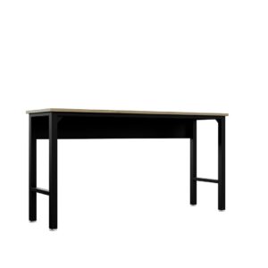 Manhattan Comfort Fortress 72.4" Natural Wood and Steel Garage Table in Charcoal Grey