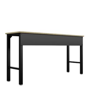 Manhattan Comfort Fortress 72.4" Natural Wood and Steel Garage Table in Charcoal Grey