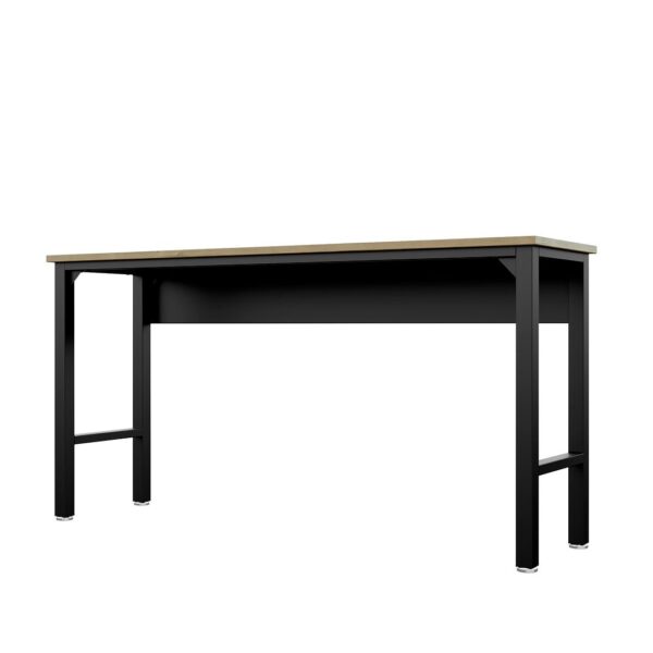 Manhattan Comfort Fortress 72.4" Natural Wood and Steel Garage Table in Charcoal Grey