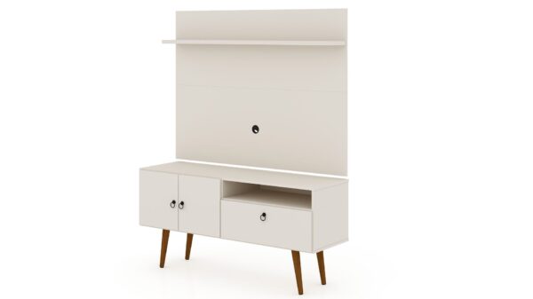 Manhattan Comfort Tribeca 53.94 Mid-Century Modern TV Stand and Panel with Media and Display Shelves in Off White