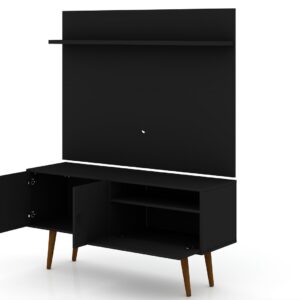 Manhattan Comfort Tribeca 53.94 Mid-Century Modern TV Stand and Panel with Media and Display Shelves in Black