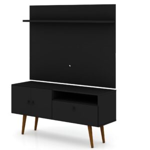 Manhattan Comfort Tribeca 53.94 Mid-Century Modern TV Stand and Panel with Media and Display Shelves in Black