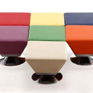 Manhattan Comfort Diamond Swivel Ottoman Set of 7 in Multi Colors of Blue, Red, Purple, Green, Orange, Tan, and Yellow