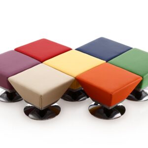 Manhattan Comfort Diamond Swivel Ottoman Set of 7 in Multi Colors of Blue, Red, Purple, Green, Orange, Tan, and Yellow