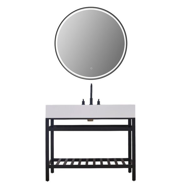 Altair 70042-SWAP Edolo 42 Inch Single Stainless Steel Vanity Console with Snow White Stone Countertop