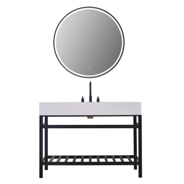 Altair 70048-SWAP Edolo 48 Inch Single Stainless Steel Vanity Console with Snow White Stone Countertop