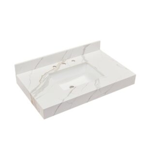 Altair 71036-CTP-CWAP Marseille 36 Inch Stone effects Vanity Top in Calacatta White Apron with White Sink