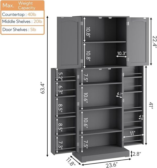 RetailHuntUSA Tall Kitchen Pantry Storage Cabinet with Doors and Shelves, Wooden Food Pantry Farmhouse Cupboard Freestanding Buffet for Kitchen