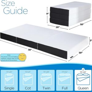 RetailHuntUSA 3 inch Tri-fold Memory Foam Mattress Topper with Washable Cover,Foldable Mattress