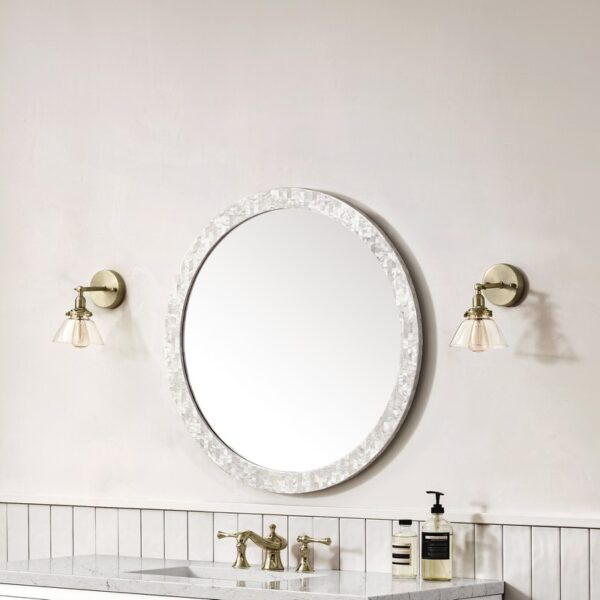 James Martin 725-MR30-MOP Callie 30 Inch Round Bathroom Mirror - White Mother of Pearl