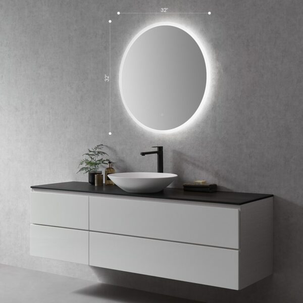 Altair 746032-LED-NF Dimora 32 Inch Round Frameless Modern Bathroom Vanity LED Lighted Wall Mirror