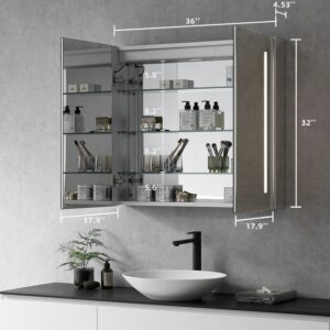 Altair 758036-LED-MC Catola 36 Inch Rectangle Frameless Surface-Mount or Recessed LED Lighted Bathroom Medicine Cabinet