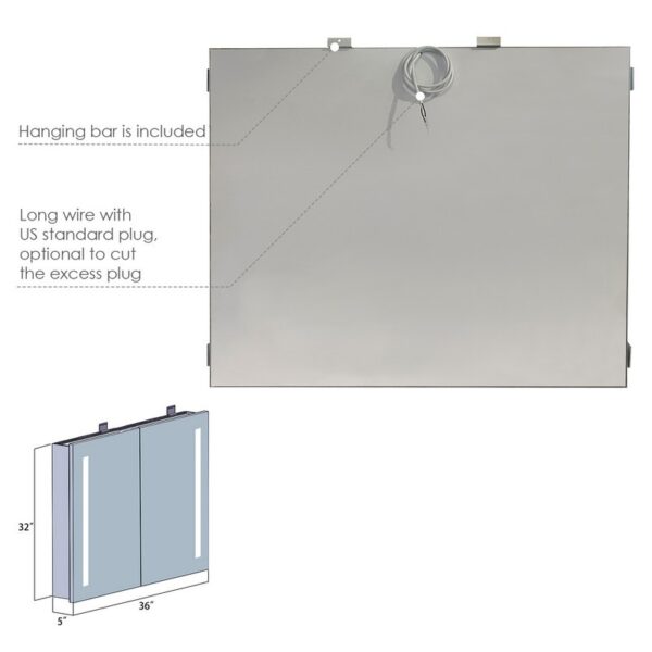 Altair 758036-LED-MC Catola 36 Inch Rectangle Frameless Surface-Mount or Recessed LED Lighted Bathroom Medicine Cabinet