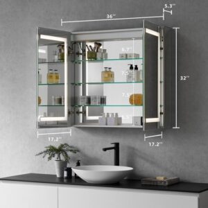 Altair 760036-LED-MC Bojano 36 Inch Rectangle Frameless Surface-Mount or Recessed LED Lighted Bathroom Medicine Cabinet