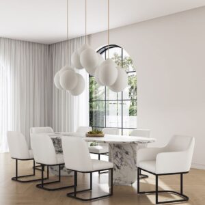 Manhattan Comfort Modern Serena 8 Piece Dining Set Upholstered in Leatherette with Steel Legs in Cream