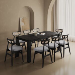 Manhattan Comfort 9-Piece Rockaway Modern 70.86 Solid Wood Dining Set in Black with 8 Colbert Dining Chairs