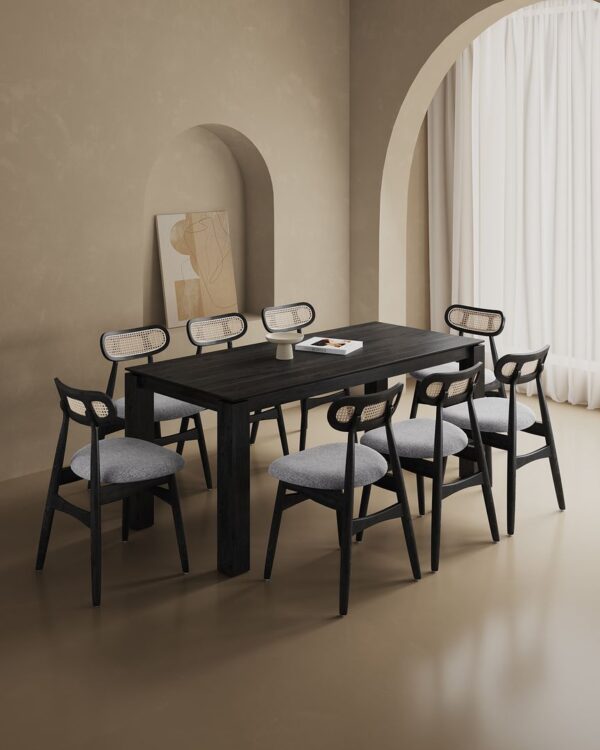 Manhattan Comfort 9-Piece Rockaway Modern 70.86 Solid Wood Dining Set in Black with 8 Colbert Dining Chairs