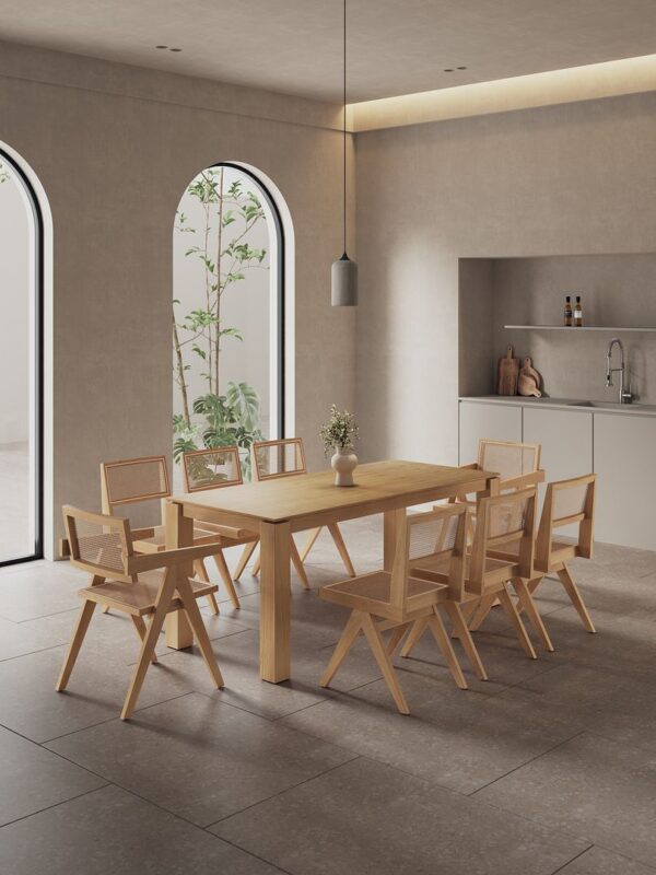 Manhattan Comfort 9-Piece Rockaway Modern 70.86 Solid Wood Dining Set in Nature with 8 Hamlet Side and Arm Chairs