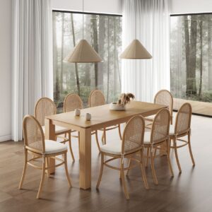 Manhattan Comfort 9-Piece Rockaway Modern 70.86 Solid Wood Dining Set in Nature with 8 Paragon 1.0 Dining Chairs