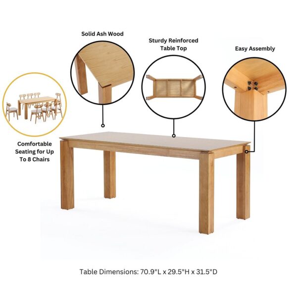 Manhattan Comfort 9-Piece Rockaway Modern 70.86 Solid Wood Dining Set in Nature with 8 Paragon 1.0 Dining Chairs