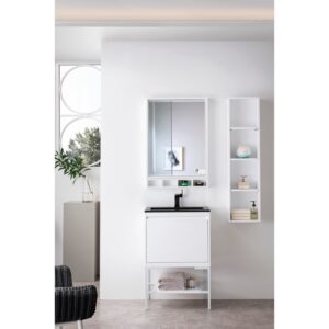 James Martin 801V23.6GWGWCHB Milan 23.6 Inch Single Vanity Cabinet in Glossy White and Glossy White with Charcoal Black Composite Top