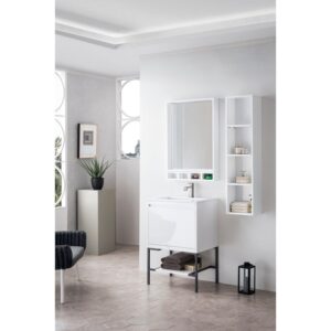 James Martin 801V23.6GWMBKGW Milan 23.6 Inch Single Vanity Cabinet in Glossy White and Matte Black with Glossy White Composite Top