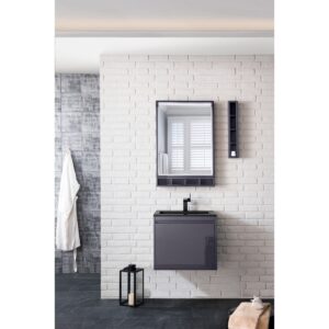 James Martin 801V23.6MGGCHB Milan 23.6 Inch Single Vanity Cabinet in Modern Grey Glossy with Charcoal Black Composite Top