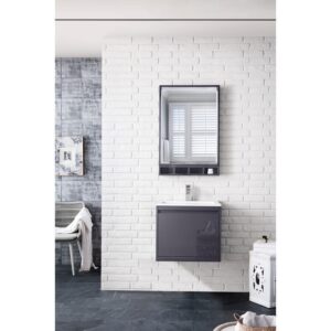 James Martin 801V23.6MGGGW Milan 23.6 Inch Single Vanity Cabinet in Modern Grey Glossy with Glossy White Composite Top