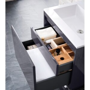 James Martin 801V23.6MGGGW Milan 23.6 Inch Single Vanity Cabinet in Modern Grey Glossy with Glossy White Composite Top