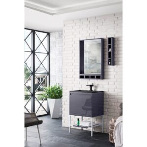 James Martin 801V23.6MGGGWCHB Milan 23.6 Inch Single Vanity Cabinet in Modern Grey Glossy and Glossy White with Charcoal Black Composite Top