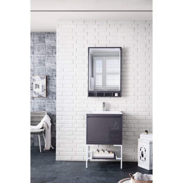 James Martin 801V23.6MGGGWGW Milan 23.6 Inch Single Vanity Cabinet in Modern Grey Glossy and Glossy White with Glossy White Composite Top