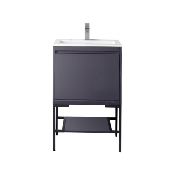 James Martin 801V23.6MGGMBKGW Milan 23.6 Inch Single Vanity Cabinet in Modern Grey Glossy and Matte Black with Glossy White Composite Top