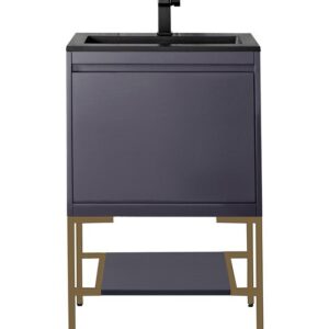 James Martin 801V23.6MGGRGDCHB Milan 23 5/8 Inch Single Vanity Cabinet with Charcoal Black Composite Top - Modern Grey Glossy