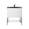 James Martin 801V31.5GWBNKCHB Milan 31.5 Inch Single Vanity Cabinet in Glossy White and Brushed Nickel with Charcoal Black Composite Top