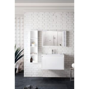 James Martin 801V31.5GWGW Milan 31.5 Inch Single Vanity Cabinet in Glossy White with Glossy White Composite Top