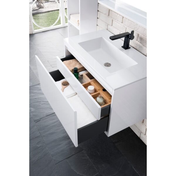 James Martin 801V31.5GWGW Milan 31.5 Inch Single Vanity Cabinet in Glossy White with Glossy White Composite Top