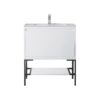 James Martin 801V31.5GWMBKGW Milan 31.5 Inch Single Vanity Cabinet in Glossy White and Matte Black with Glossy White Composite Top