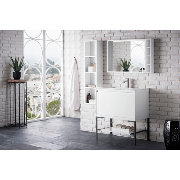 James Martin 801V31.5GWMBKGW Milan 31.5 Inch Single Vanity Cabinet in Glossy White and Matte Black with Glossy White Composite Top