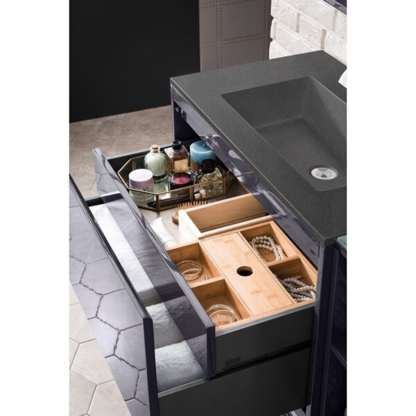 James Martin 801V31.5MGGBNKCHB Milan 31.5 Inch Single Vanity Cabinet in Modern Grey Glossy and Brushed Nickel with Charcoal Black Composite Top