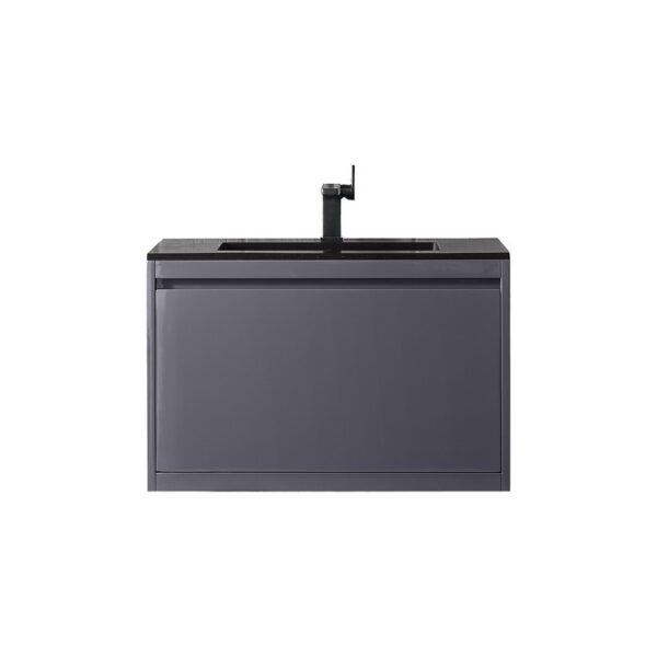 James Martin 801V31.5MGGCHB Milan 31.5 Inch Single Vanity Cabinet in Modern Grey Glossy with Charcoal Black Composite Top