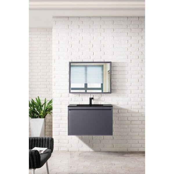 James Martin 801V31.5MGGCHB Milan 31.5 Inch Single Vanity Cabinet in Modern Grey Glossy with Charcoal Black Composite Top