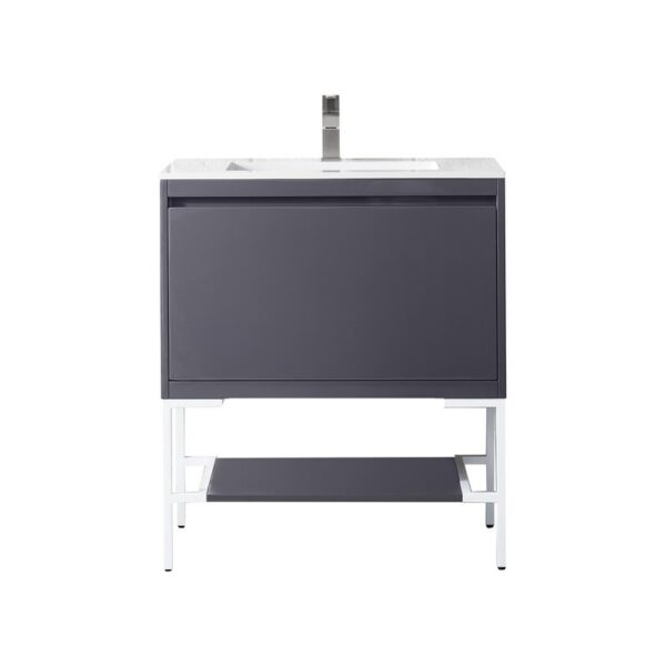 James Martin 801V31.5MGGGWGW Milan 31.5 Inch Single Vanity Cabinet in Modern Grey Glossy and Glossy White with Glossy White Composite Top