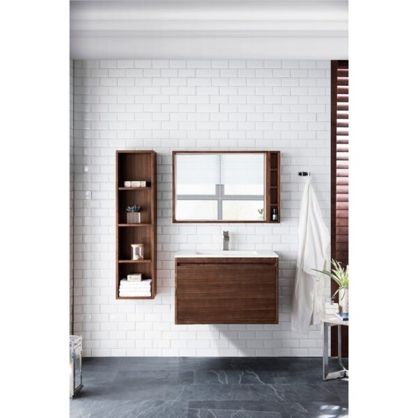 James Martin 801V31.5WLTGW Milan 31.5 Inch Single Vanity Cabinet in Mid Century Walnut with Glossy White Composite Top