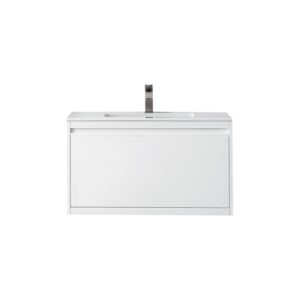 James Martin 801V35.4GWGW Milan 35.4 Inch Single Vanity Cabinet in Glossy White with Glossy White Composite Top