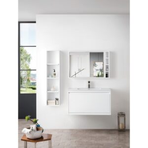 James Martin 801V35.4GWGW Milan 35.4 Inch Single Vanity Cabinet in Glossy White with Glossy White Composite Top