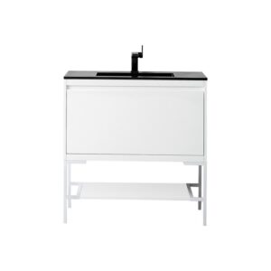 James Martin 801V35.4GWGWCHB Milan 35.4 Inch Single Vanity Cabinet in Glossy White and Glossy White with Charcoal Black Composite Top