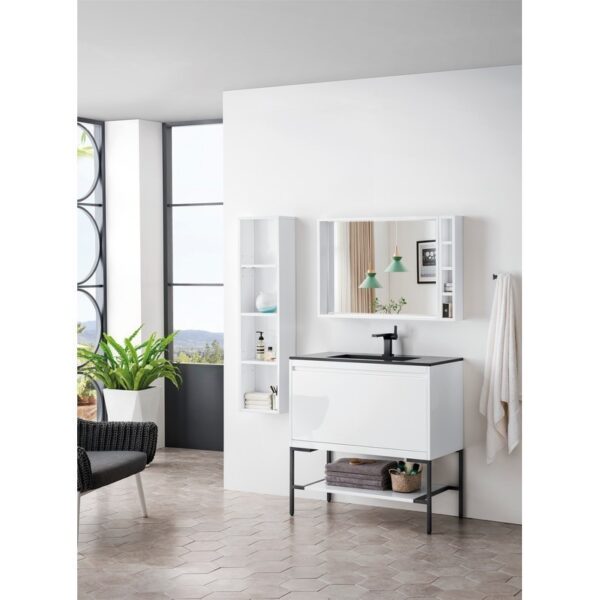 James Martin 801V35.4GWMBKCHB Milan 35.4 Inch Single Vanity Cabinet in Glossy White and Matte Black with Charcoal Black Composite Top