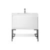 James Martin 801V35.4GWMBKGW Milan 35.4 Inch Single Vanity Cabinet in Glossy White and Matte Black with Glossy White Composite Top